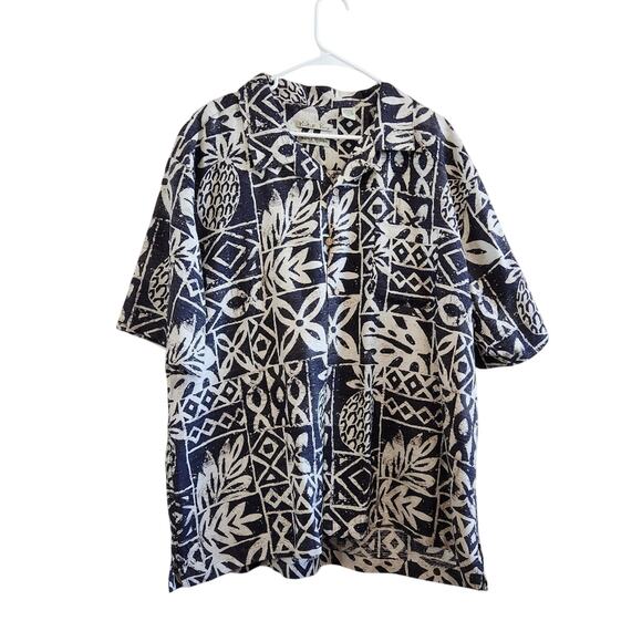 Batik Bay Black & Tan Men's Casual Button Down Silk Shirt Bold Pattern XXL - Picture 1 of 10